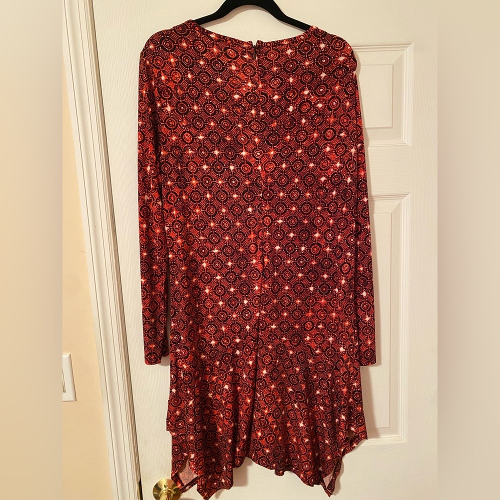 Michael Kors Slinky Orange and Black Print Founce Hem Dress Size XL